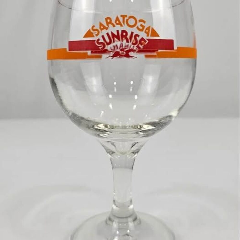 2 Saratoga Sunrise Red Wine Glass Cup Barware Horse Racing Memorabilia Souvenir